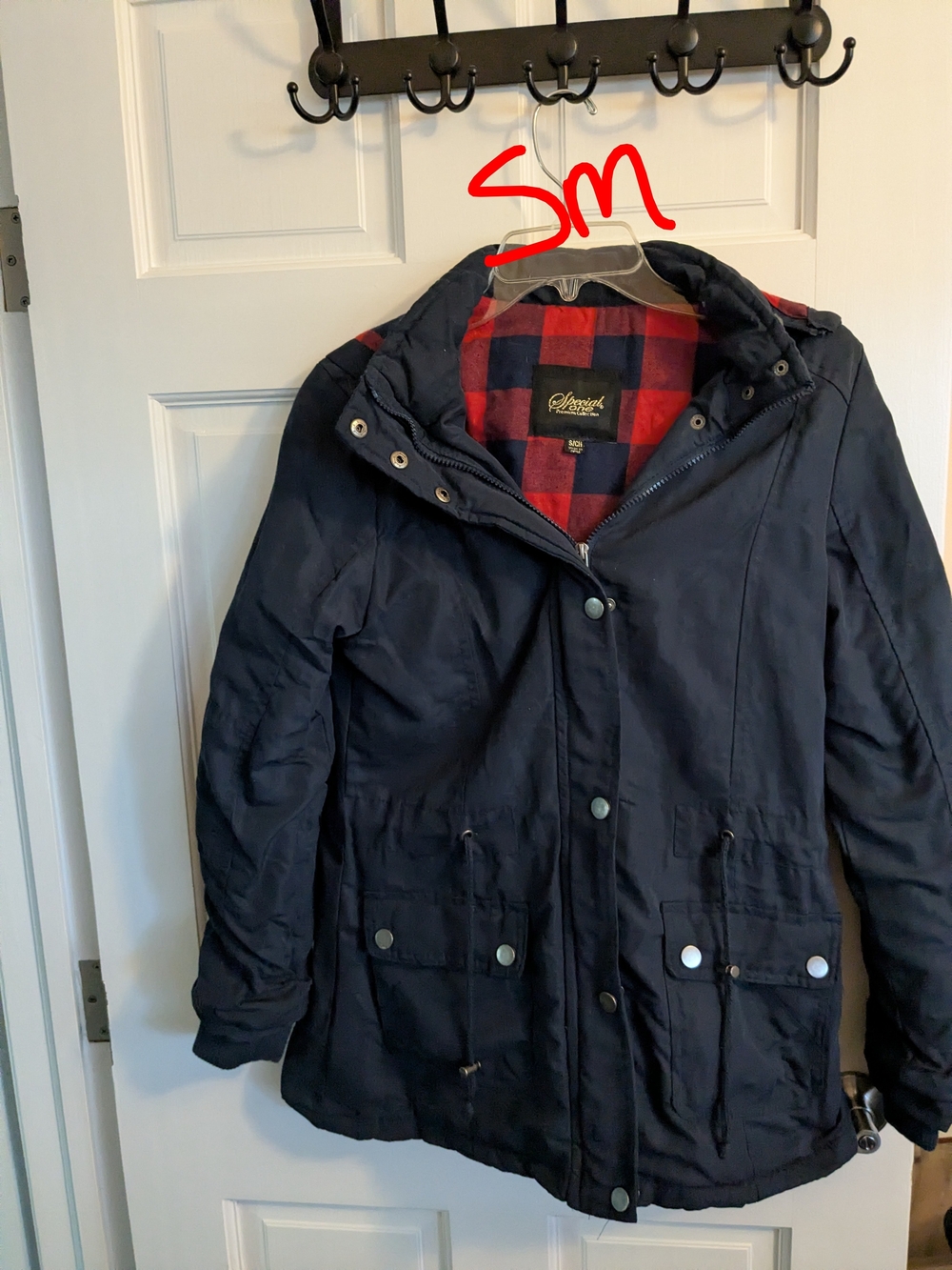 Special One Women’s Navy Utility Jacket with Red Plaid Lining